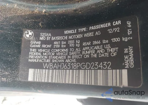 1993 BMW 525 It Automatic z USA, uszkodzony, nr VIN WBAHJ6318PGD23432